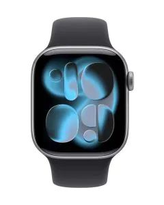 ابل، ساعة الجيل 11، جي بي اس، خاصية الاتصال،42 ملم، غطاء ألمنيوم رمادي، سوار أسود رياضي، صغير/متوسط