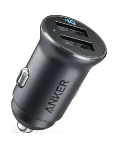 أنكر، شاحن سيارة معدني، 24 واط، أسود