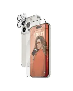 حافظة بانزر جلاس 3 في 1 لهاتف آيفون 2023 مقاس 6.1 بوصة شفاف