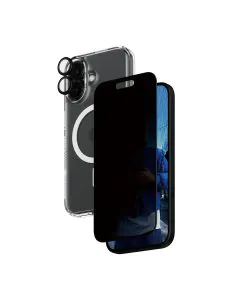 بانزرجلاس، 3 في 1، غطاء و واقي شاشة و عدسة، ايفون 16 برو، تدعم الخصوصية  