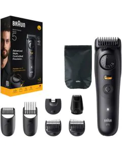 ماكينة تشذيب اللحية من براون السلسلة 5، ماكينة تشذيب اللحية جافة ورطبة مع 8 أدوات وملحقات تصفيف، أسود - BT5560