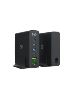 جوي، شاحن لسطح المكتب، 240 وات، كابل المملكة المتحدة، 6 منافذ، أسود