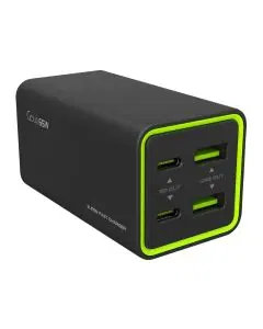 قوي , شاحن سطح المكتب بقدرة 65 وات مع قابس بريطاني ثلاثي الدبوس ، أسود