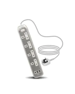 توصيلة جرين هوم الكهربائية 4 منافذ طاقة و 2 منافذ يو اس بي و منفذ يو اس بي سي للشحن السريع لون سلفر