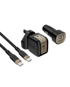   شاحن 3 في 1 جودا  ، للحائط 30 واط مع شاحن للسيارة 30 واط و كابل Type-C – USB واط60، تيتانيوم – BD001AOUN1