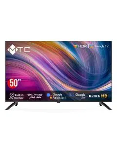 شاشة ام تي سي 50 بوصة دقة 4K UHD ذكي مع حامل جداري - MT50UH450GO