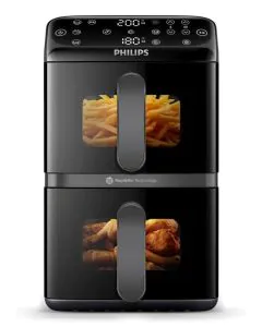 قلاية هوائية فيليبس 4000 سيريز سلة مزدوجة مكدسة ديجيتال، 10 لتر، 2750 واط، اسود - NA460/00