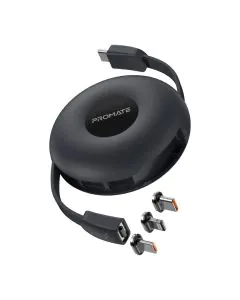 بروميت كابل شحن مغناطيسي قابل للسحب 3 في 1، 60 واط، أسود