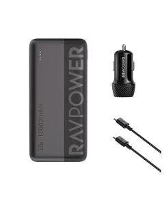 مجموعة باور بنك راف باور، باور بنك 10000 ملّي أمبير – PB1228، وشاحن سيارة – VC1017، وكابل شحن – CB1021، وRP-VC1014 – أسود