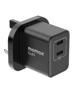 موماكس , شاحن سريع , 2 منافذ , يو اس بي , 35 واط , أسود 