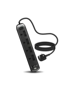 توصيلة جرين هوم الكهربائية 4 منافذ طاقة و 2 منافذ يو اس بي و منفذ يو اس بي سي للشحن السريع لون رمادي