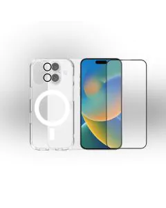 زوندا، باقة حماية 3 في 1 أيفون 16، غطاء ماج سيف، واقي شاشة، واقي عدسة، شفاف 