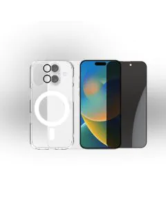 زوندا، باقة حماية 3 في 1 أيفون 16 بلس، غطاء ماج سيف، واقي شاشة، واقي عدسة، خصوصية 