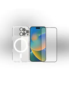 زوندا، باقة حماية 3 في 1 أيفون 16 برو ماكس، غطاء ماج سيف، واقي شاشة، واقي عدسة، شفاف 