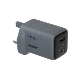 شاحن جداري Aukey C5 ، قدرة 100 واط، ،منفذ USB-A واحد و 2 منفذUSB-C، رمادي - PA-C5-GY