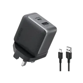 شاحن جداري أورايمو بورقان برو بتقنية GaN بمنفذ USB-C ومنفذ USB وبقوة 33 واط مع سلك شاحن - أسود