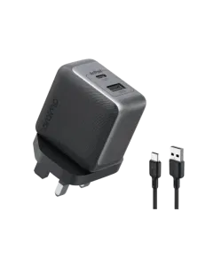 شاحن جداري أورايمو بورقان برو بتقنية GaN بمنفذ USB-C ومنفذ USB وبقوة 33 واط مع سلك شاحن - أسود